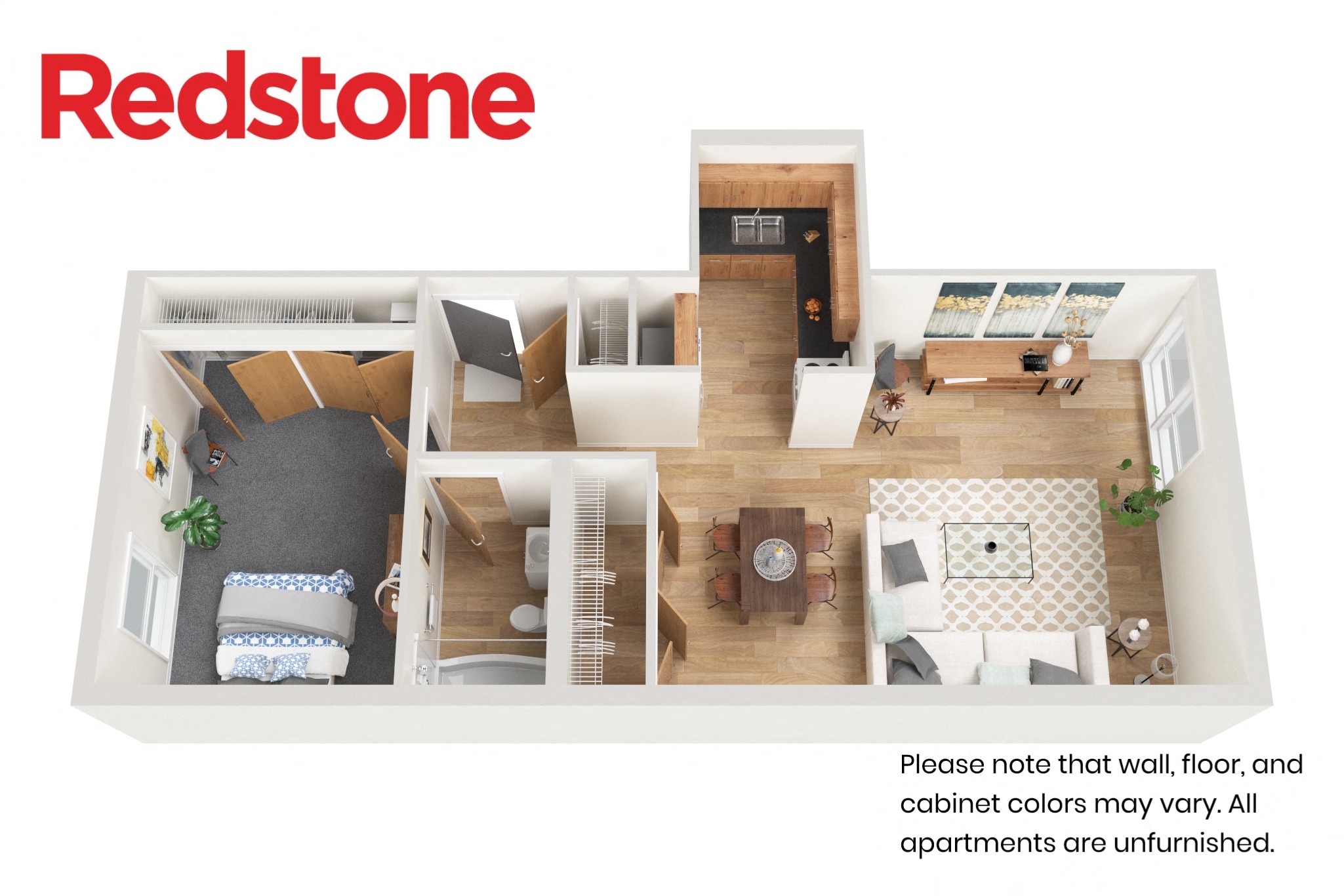 Floor plan for 1 bed, 1 bath, 616 sqft